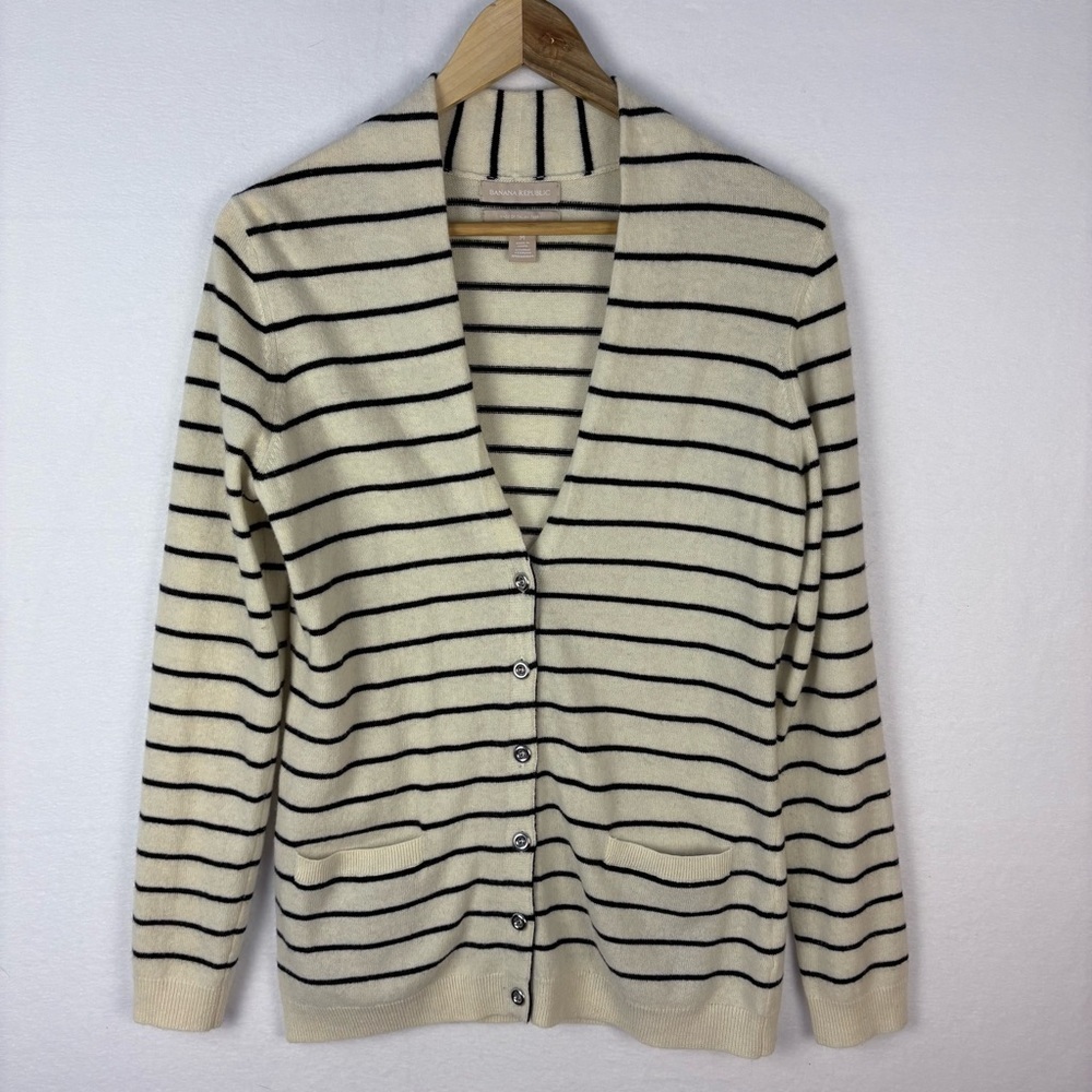 Banana Republic Cream Striped Cashmere Blend Cardigan
